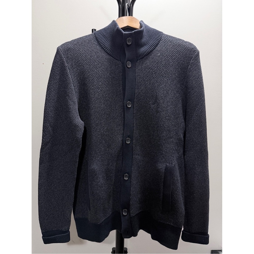 Nautica Men's Dark Gray Button-Up Knit Sweater Cardigan